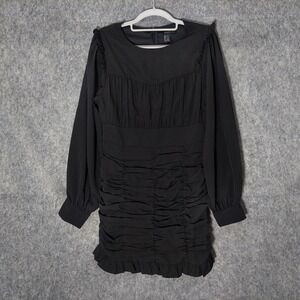 Forever 21 Dress‎ L Black Cinched Gathered Goth Whisigoth Mod Wife Chiffon